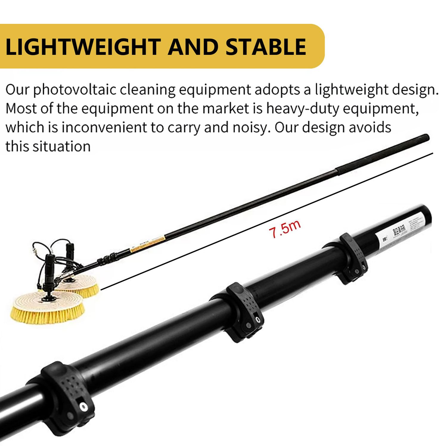 Kit spazzola pannelli fotovoltaici, spazzola elettrica con batteria ricaricabile, asta telescopica in lega, spazzola rotante doppia da 65 cm, tubo flessibile da 29 m e cavo da 9 m ,750cm