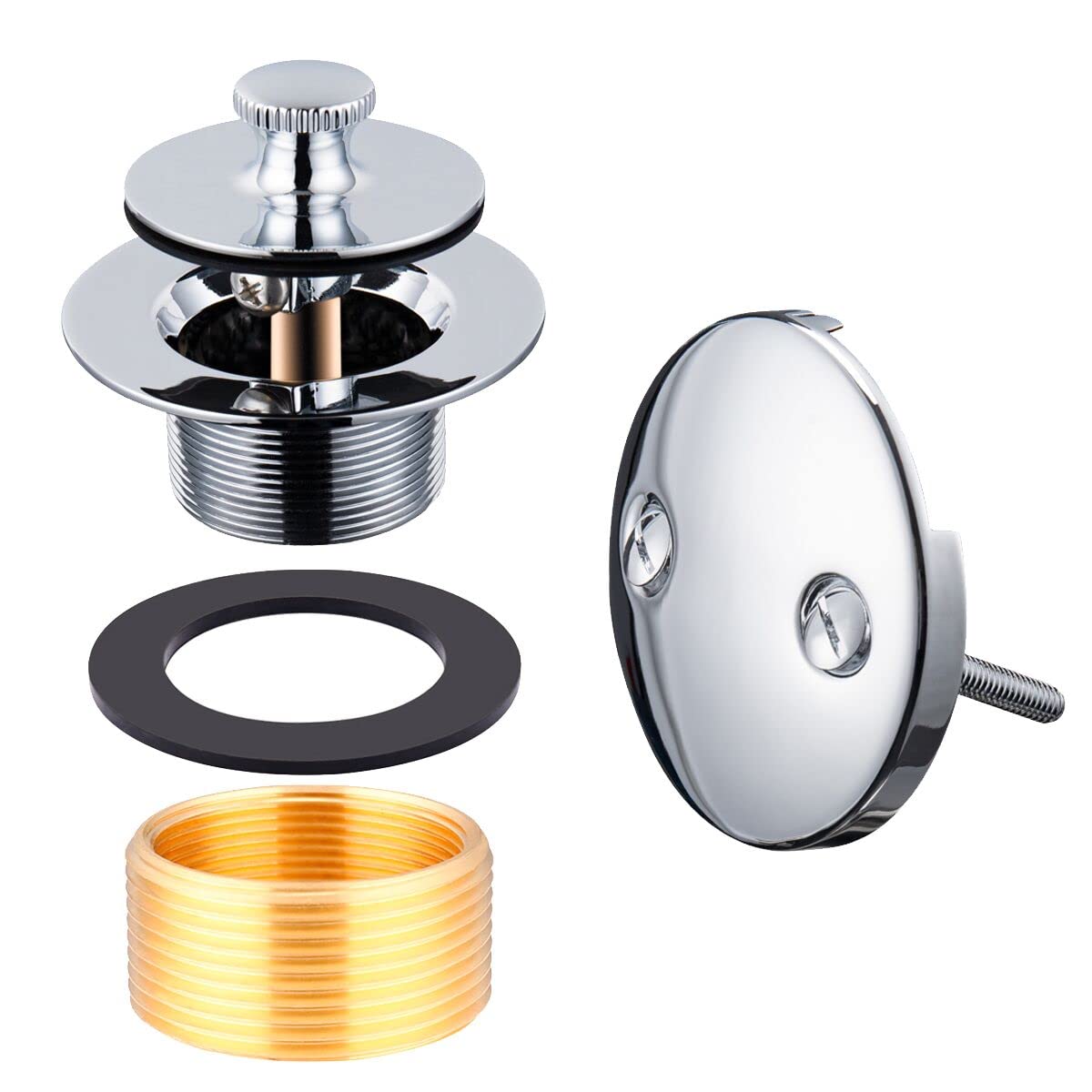 Bathtub Drain,Chrome Plated Bath Drain,1-1/2 and1-1/4 Inch Threads,Bath Drain Assembly Kit with Flange and Drain Washer