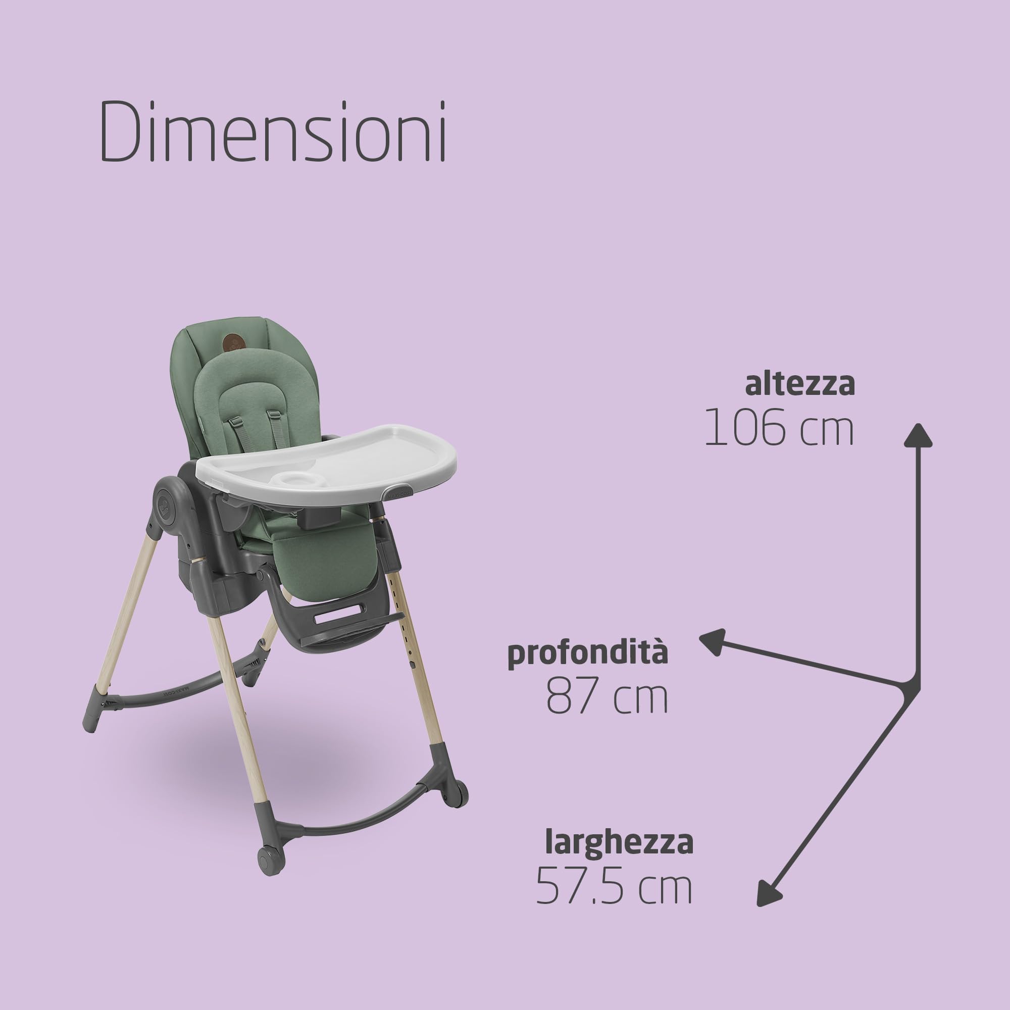 Maxi-Cosi Minla Seggiolone Pappa Evolutivo, 0-14 Anni, portata 60 kg, Seggiolone pappa Bimbi, 6 Funzioni, Reclinabile 5 Posizioni, 9 Posizioni Altezza, Poggiapiedi Regolabile, Beyond Green