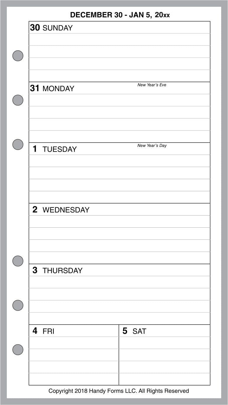 2019 Weekly Planner for 6 Ring Binders by FiloFax, Louis Vuitton (MM), Kikki-K (Medium), and Others. 1 Page per Week, Week Starts on Sunday. Style B, with Lines.