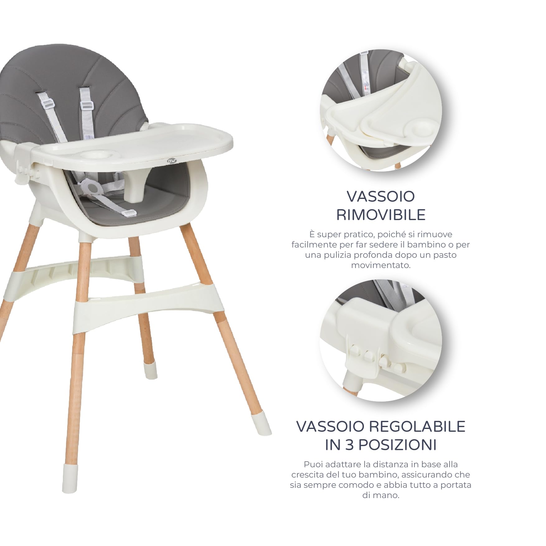 MS BabyWorld – MIKA – Seggiolone 2 in 1 per bambini | Sedia convertibile | Seduta imbottita | Doppio vassoio