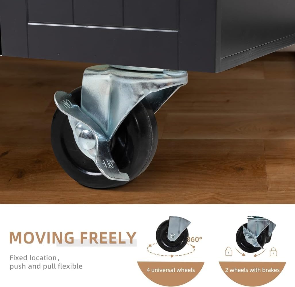 Storage Trolley Kitchen Island Cart with Storage,Rolling Side Table on Wheels, Cabinet for,Dinning Room, Black Shelving Organizer