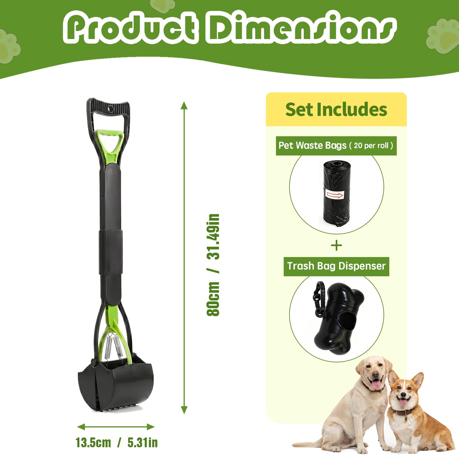 80cm Hundekotsammler faltbar, Hundekotgreifer mit Tütenspende | 80cm Hundekotgreifer & faltbarer Hundekotsammler. Inkl. 20 Kotbeutel. Ideal für saubere Spaziergänge & unterwegs ohne Bücken