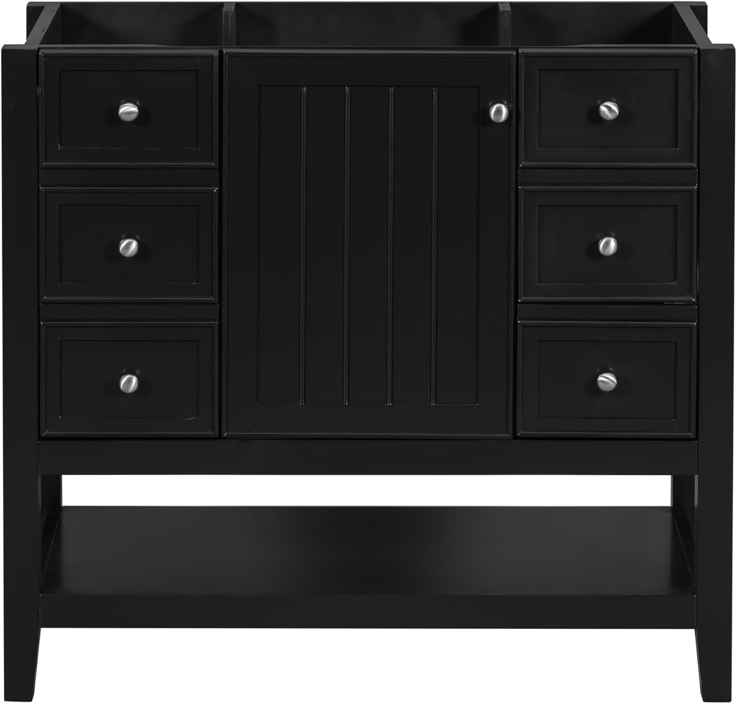Favfurish 36" Bathroom Vanity Without Top Sink,Vanity Only with Cabinet,3 Drawers and Open Shelf,Solid Wood MDF Water Resistant Freestanding Vanity Base for Bathroom,Easy Assembly,Black