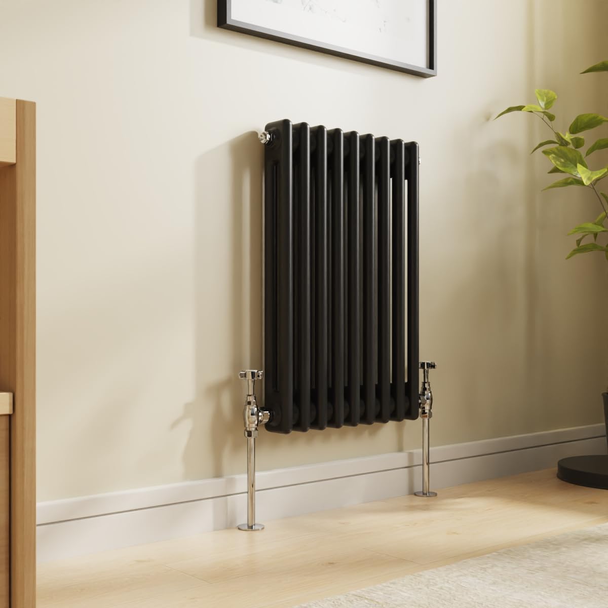 NRG 600 x 425mm Traditional Cast Iron Style Radiator Black 2 Column Perfect for Kitchen Living Room Bathroom — image 1