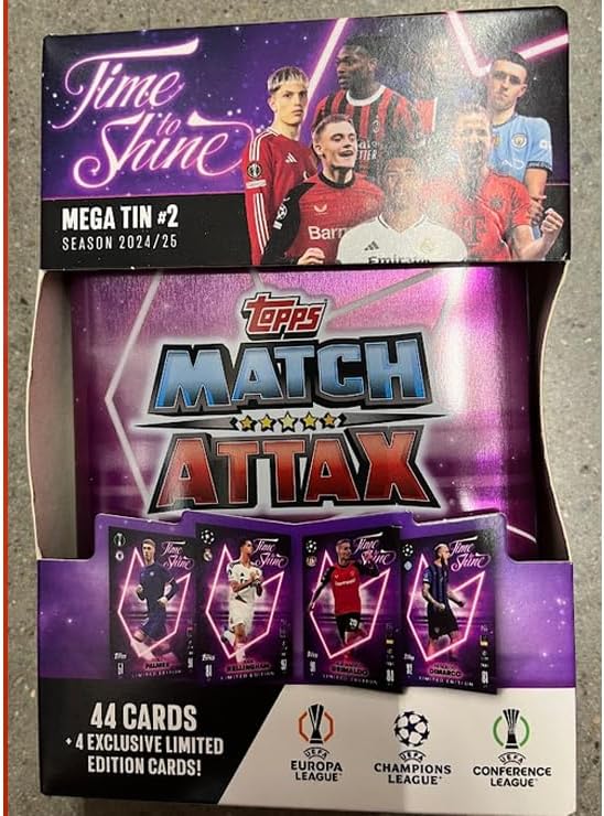 Topps Match Attax 24/25 - Mega Tin 'Time to Shine' - Tin 2 - contains 44 Match Attax cards plus 4 exclusive LE's - Cole Palmer, Jude Bellingham, Alejandro Grimaldo and Federico Dimarco!