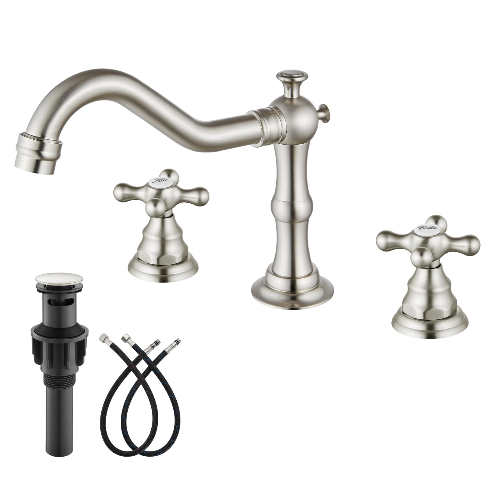 Robinet mélangeur vintage à double manette en croix et sa bonde pop-up assortie