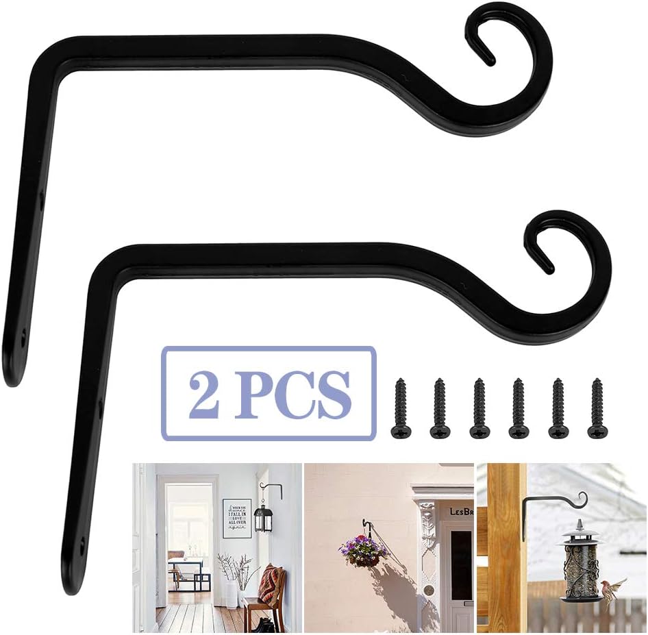 Iron Wall Hooks Brackets, Metal Wrought Iron Wall Hanging Basket Brackets for Garden Bird Feeders, Planters, Lanterns, Wind Chimes