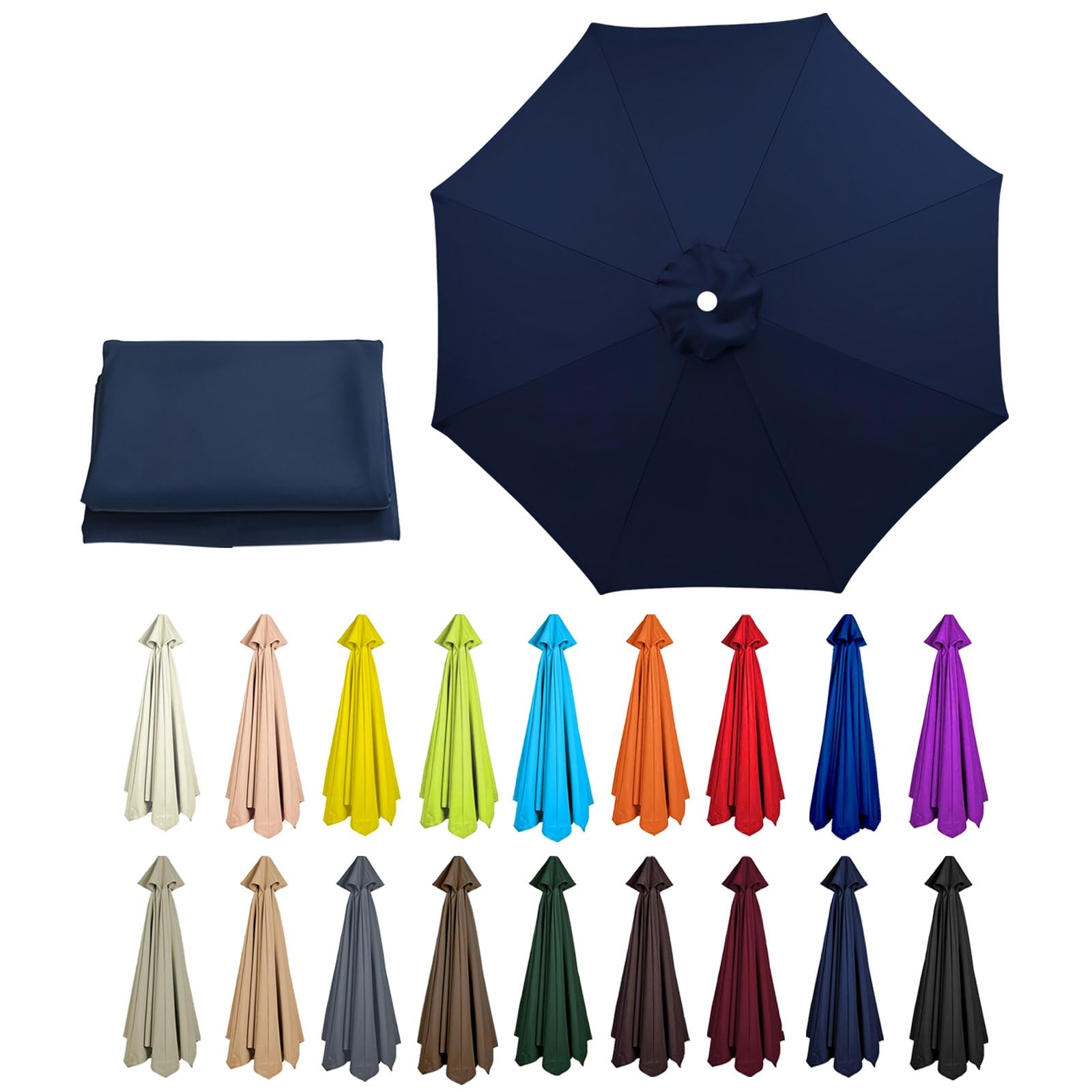 6/8 Arms Outdoor Replacement Canopy | Patio Umbrella Cover | Anti-ultraviolet Market Umbrella Top | Breathable | Washable | for Outdoor Patio Garden Beach(Dark Blue,8 ribs: 3.5m/11.5ft)