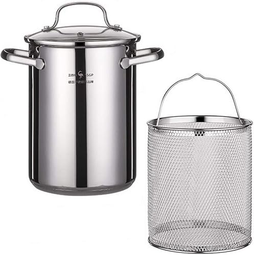 Cabilock 1 juego de sartén con colador, olla de vapor de tamal profunda, cesta de mini chips de pavo, olla con cesta y quemador, olla de salsa de