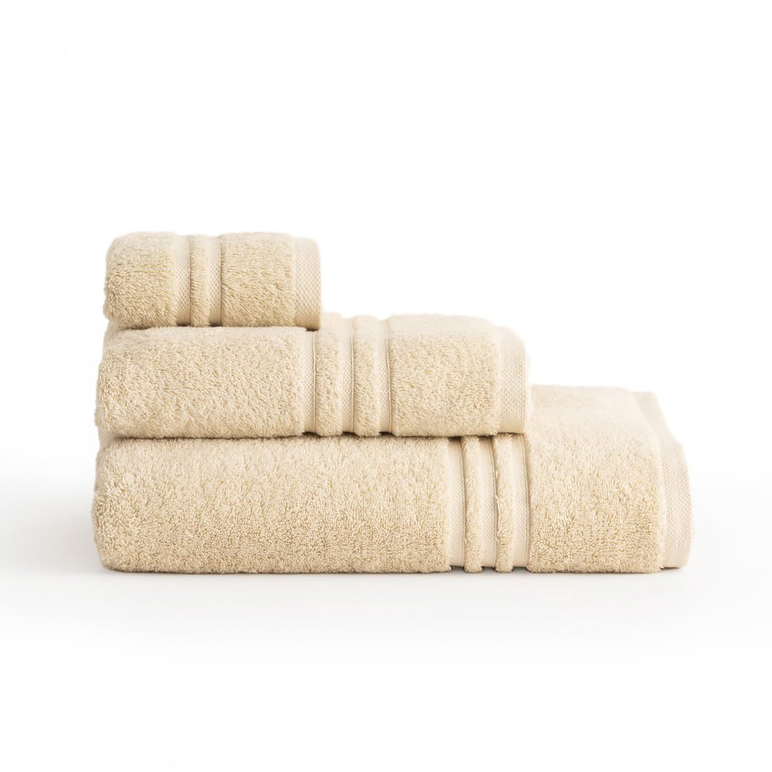 BOHEME | Lot de 3 serviettes premium 700 g/m² | Beige | 1(30x50) + 1(50x100) + 1(100x150) | 100% coton doux et absorbant | Séchage rapide | Lavables en machine | Utilisation quotidienne