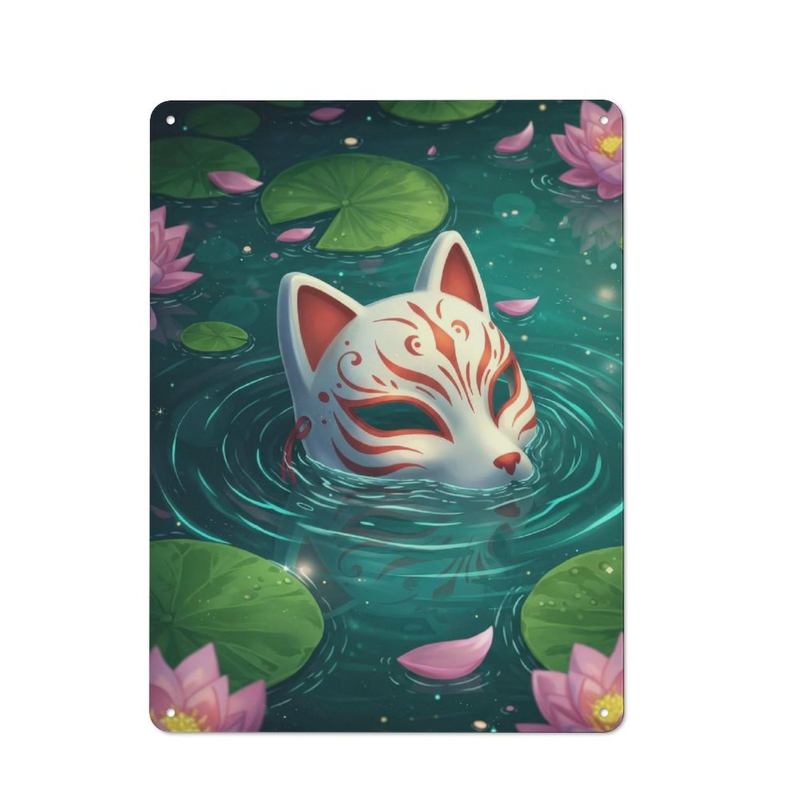 Junmoney Fox Mask In Lily Pond Vintage Tin Sign 40X30cm For Garden Room Or Summerhouse, A Housewarming Gift For Outdoor-Room Decor Collectors