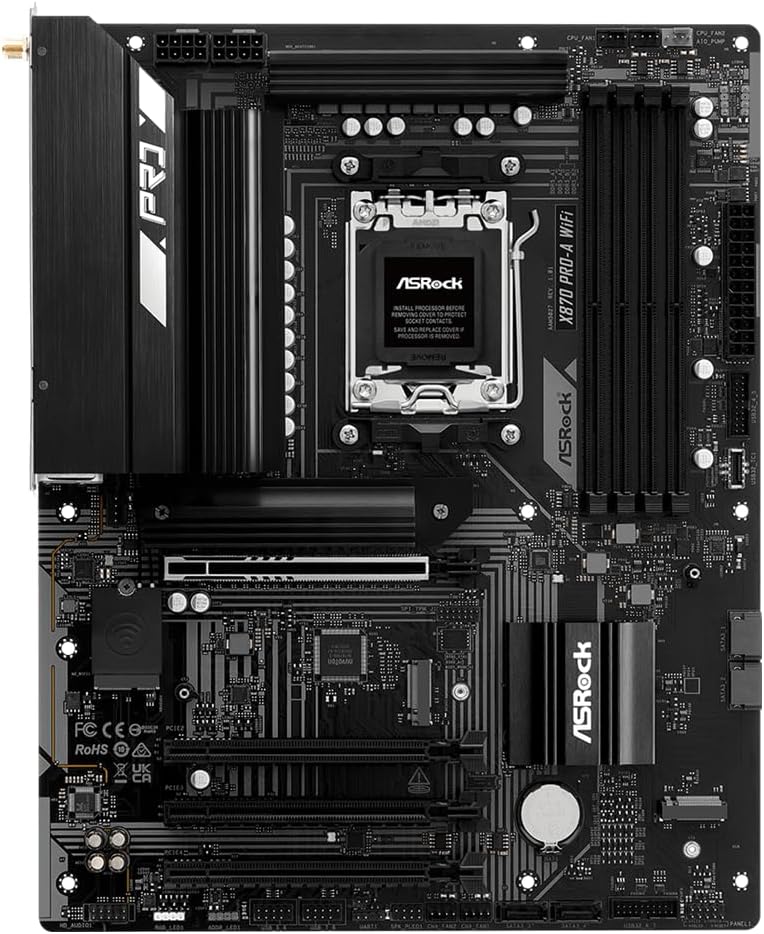 Top-down view of ASRock X870 Pro-A WiFi Motherboard