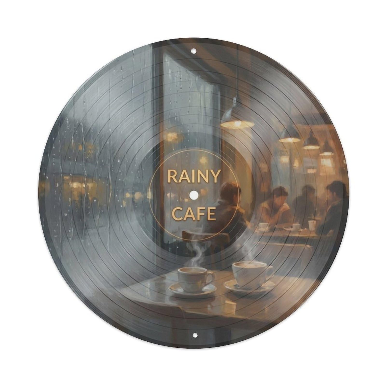 Rainy Cafe Vinyl Groove Lo Fi Music Cover Metal Tin Sign