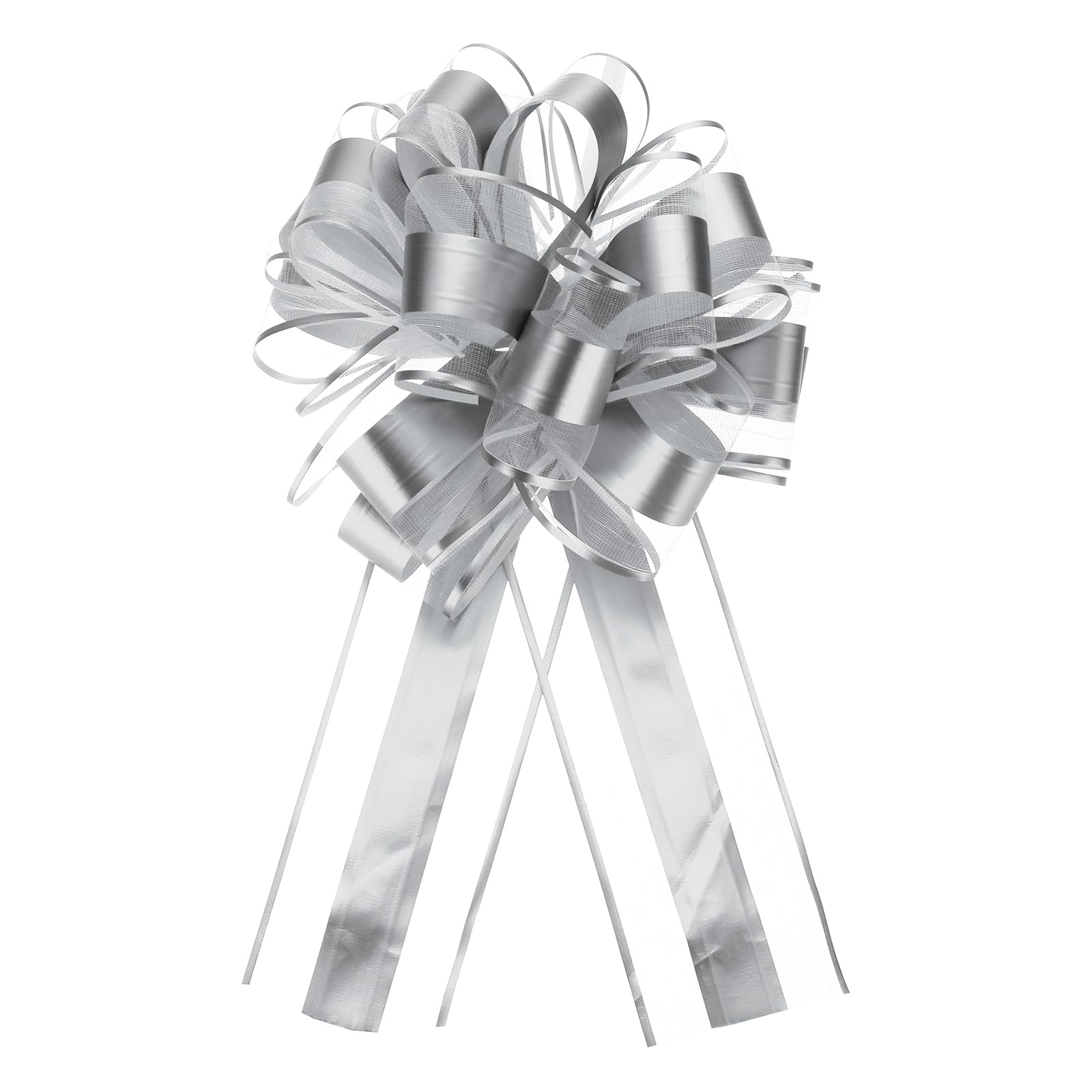 Uxcell 12pcs 11 Inch Extra Large Pull Bow Metallic Gift Wrapping Bows Ribbon Organza Silver for Wedding Baskets Presents Christmas Party