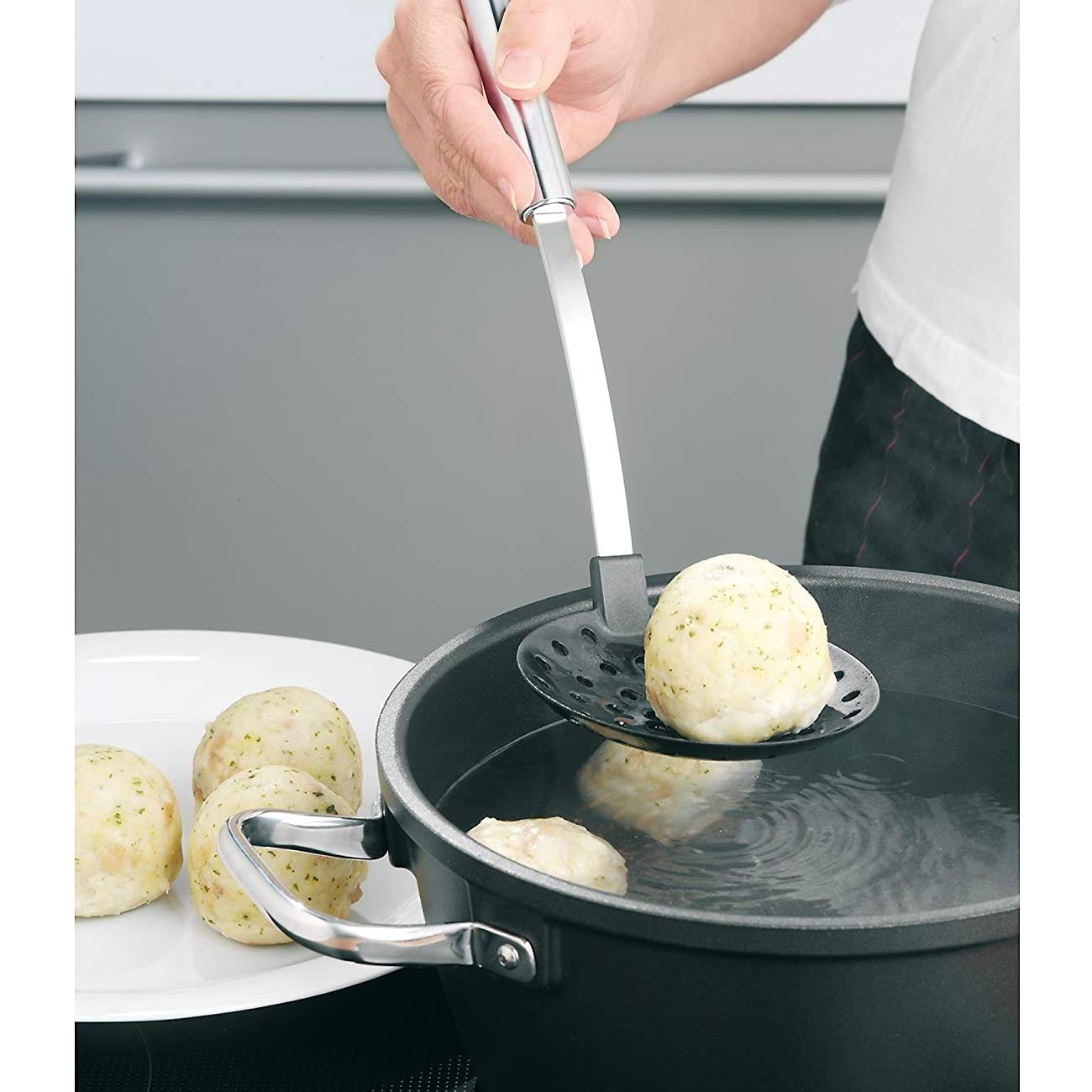 Silit Classic Line łyżka cedzakowa 33 cm, kielnia ze stali nierdzewnej, z tworzywa sztucznego, odporna na wysokie temperatury, optymalna do garnków powlekanych, nadaje się do mycia w zmywarce