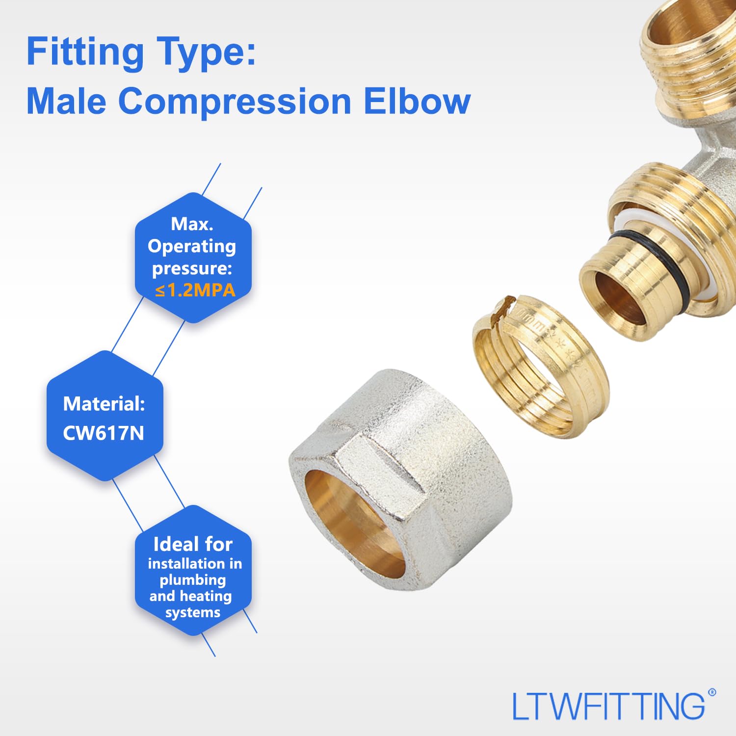 LTWFITTING 20er Schraubfitting Winkel 90°mit 1/2" Aussengewinde für Aluverbundrohr 20mm für Trinkwasser geeignet(5 Stück)