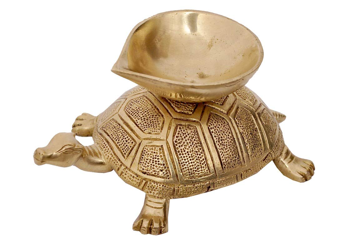 SKEYAA Decorative Turtle Shape Handmade Oil Wick Lamp Diyas Home Decorations Indian Art Hindu 3.5 x 4 x 4.5 Inch