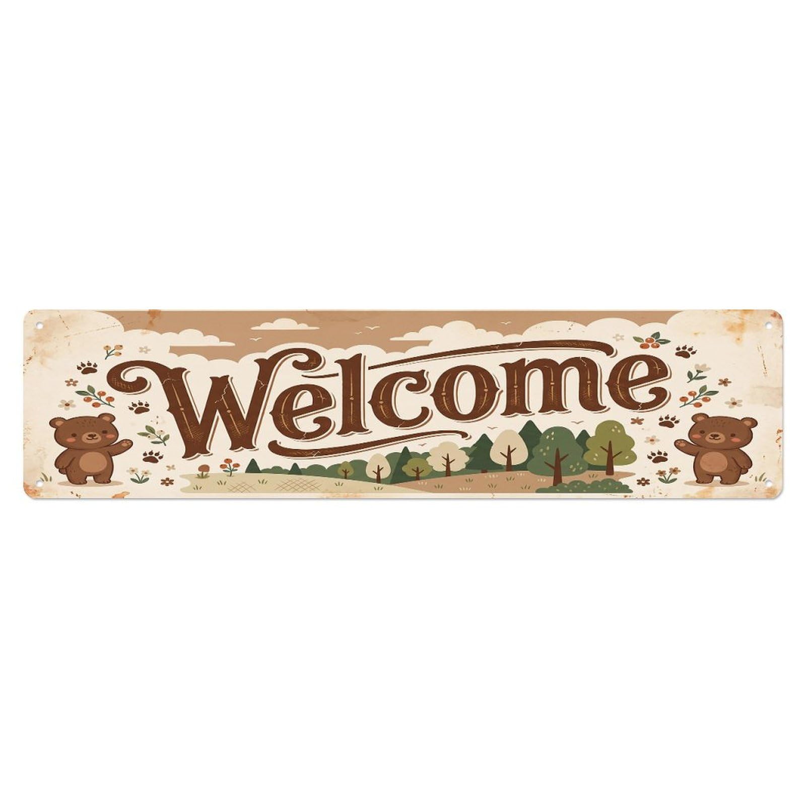 Cxhjca 4X16inch(10X40cm) Vintage Welcome Bear Forest Metal Tin Sign