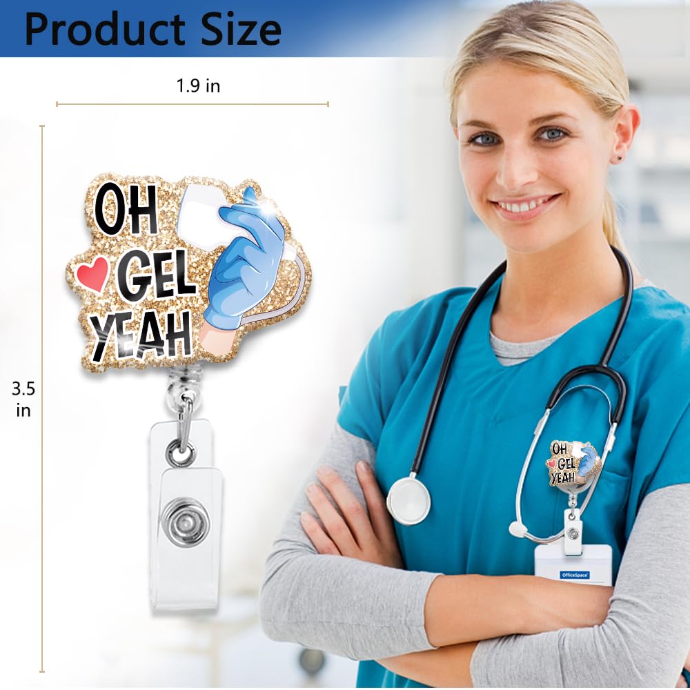 XQLZY Oh Gel Yeah - Soporte para insignias con purpurina, bonito instrumento de ultrasonido, enfermera, oficina, identificación, tarjetero, regalo de Navidad, cumpleaños, graduación, para técnico de