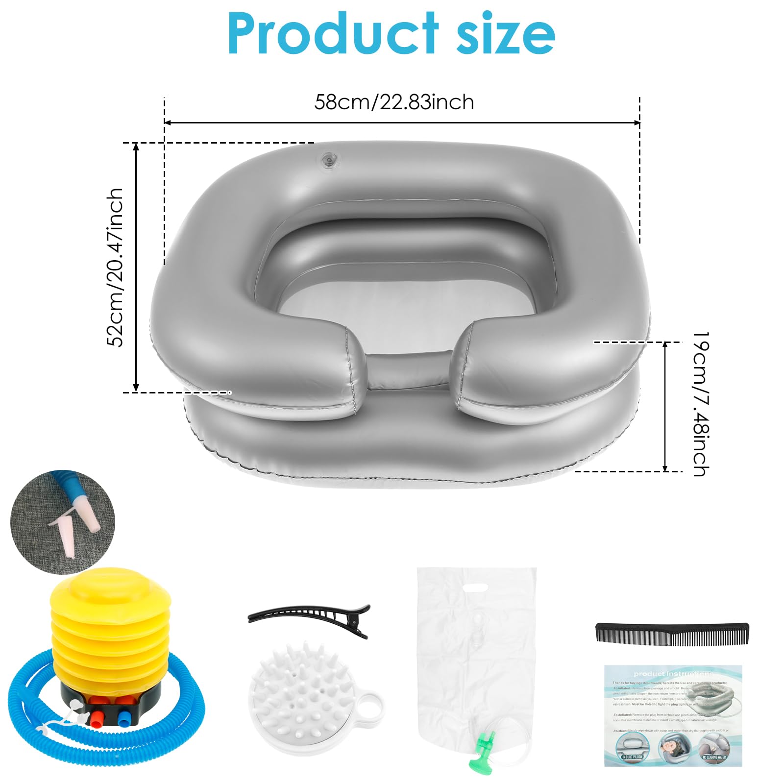 Inflatable Shampoo Basin, Waterproof Inflatable Shampoo Bowl, Foldable Inflatable Wash Basin, Comfortable Inflatable Hair Washing Basin Hair Wash Bowl for Hair Washing Home(grey)