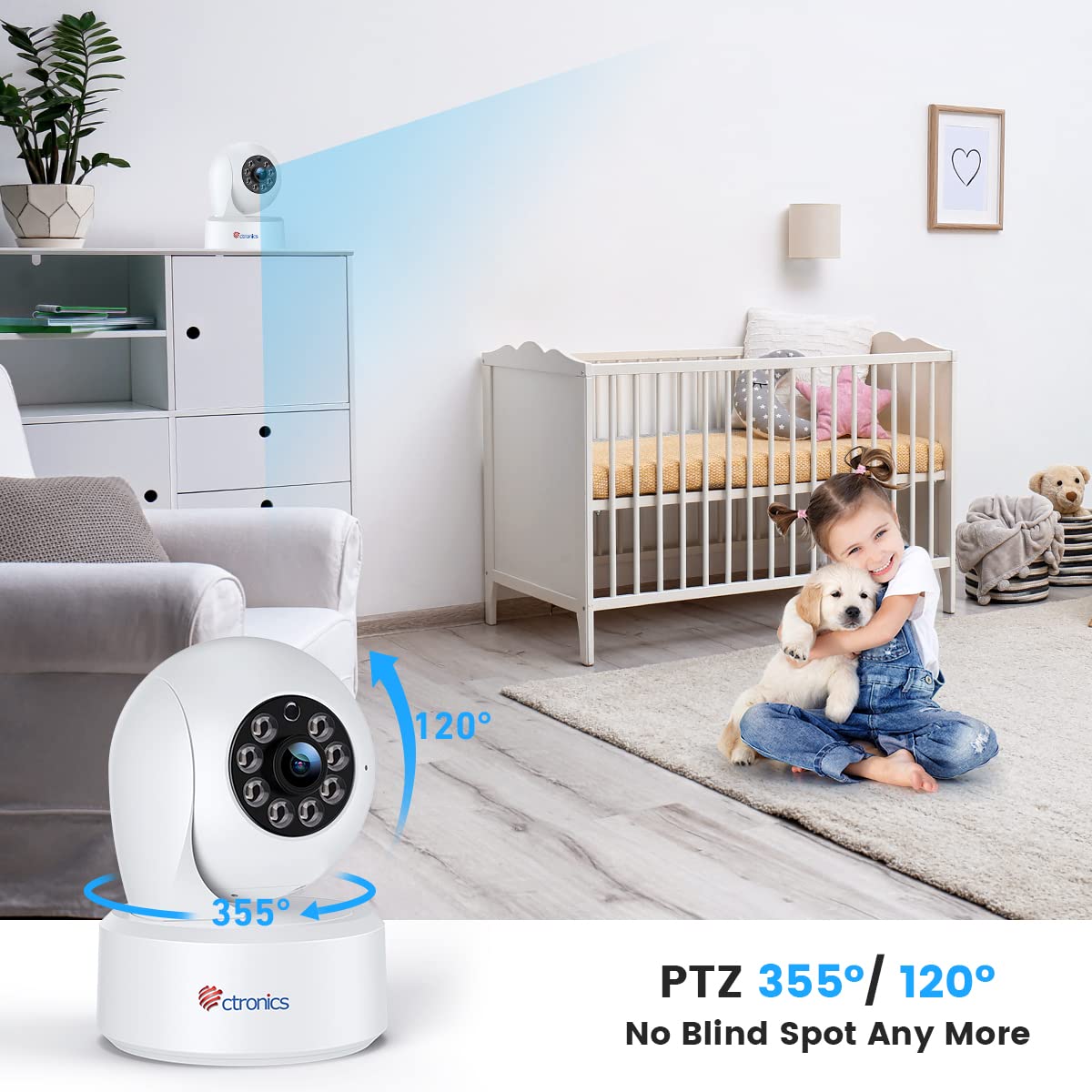 Ctronics 4MP Telecamera WiFi Interno, 2,4/5GHz WiFi/Bluetooth Videocamera Sorveglianza, Visione Notturna a Colori, PTZ 355°/ 120°, AI Movimento& Umano Rilevamento,Tracciamento Automatic | 2,4/5GHz WiFi，Visione Notturna a Colori, PTZ 355°/ 120°, AI Movimen