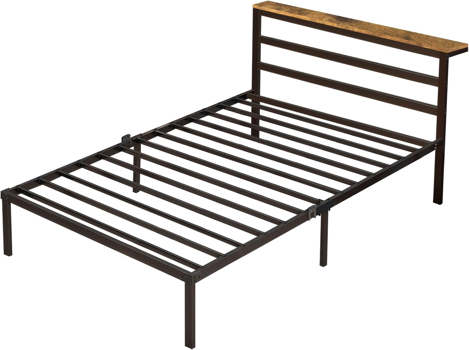 Bed Frame, Semi-Double, With Headboard, Slatted Wood, Bed, Underbed Storage, Pipe Bed, Semi-Double Bed, Load Capacity 300kg, Durable, Steel, Durable, Breathable, Easy Assembly (5-Year