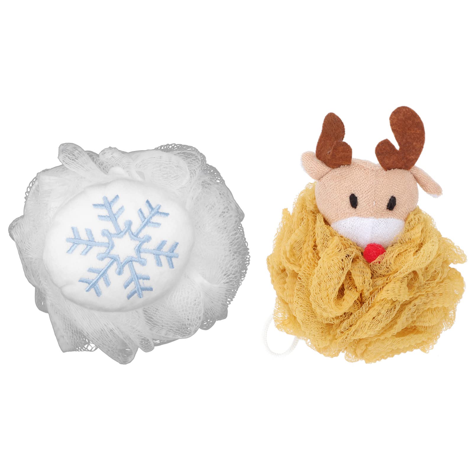 SOLUSTRE Christmas Mesh Shower Ball Cute Xmas Body Loofahs Gentle Exfoliating Baby- Friendly Sponge Brush for Kids Women Girl Bathing Cleaning Soothe Skin Use (2Pcs, Random Color ）