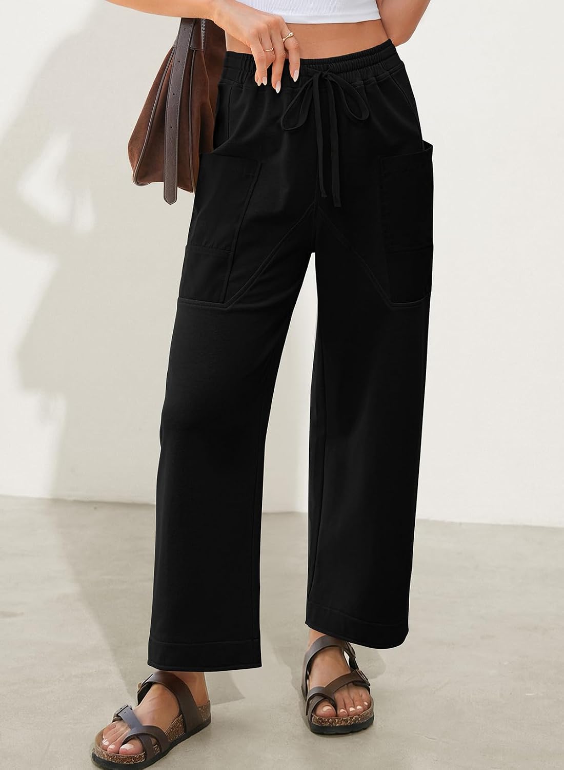 EVALESS Pants for Women Casual High Waisted Baggy Cargo Pants 2026 Summer Ankle Length Wide Leg Sweatpants with Pockets