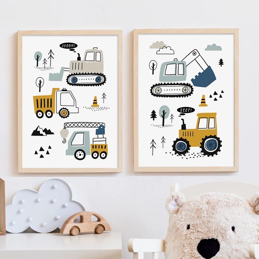 Youihom 3 Affiche Prenom Enfant Garcon 30x40cm Posters Véhicules Camions Chariot Élévateur Tracteu Cranes Voiture Tableau Chambre Enfant Mural Deco Bebe Cadeau A3 sans Cadre