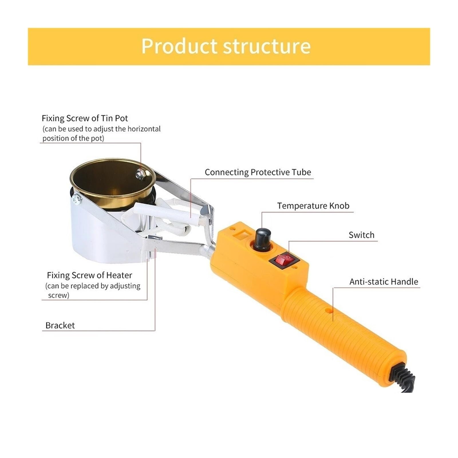 Crisol de soldadura, Horno de fusión de estaño portátil con Control de temperatura, herramienta de baño for desoldar, crisol de mano ajustable, fusión de estaño, 300W/500W para soldadura y baño de sol