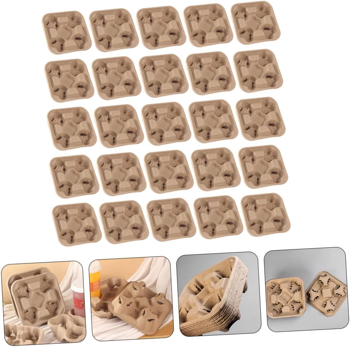 PRETYZOOM 25pcs Cup Holders for Takeout Drinks Four Cup Carrier Trays for Coffee Tea and Beverages Space-Saving Design for and Packing