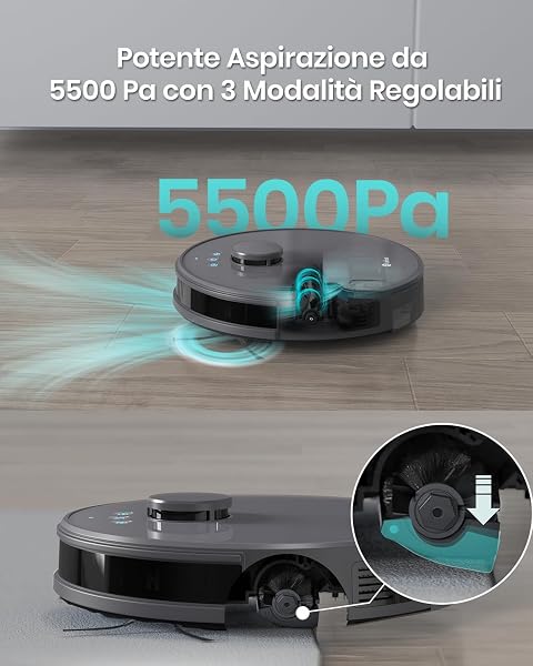 Lefant M1 Robot Aspirapolvere Lavapavimenti con Mappatura Laser dToF, Doppia Spazzola Laterale, 5500Pa, Batteria 4000mAh 200 Min, Controllo APP Alexa Google, Design Slim per Case Moderne, Grigio - 2