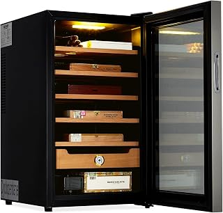 70L Electric Cigar Humidors Temperature Control System, Cooling & Heating Humidor Cabinet with Spanish Cedar Wood Shelves & Digital Hygrometer, Gifts for Men (500 Counts Capacity)