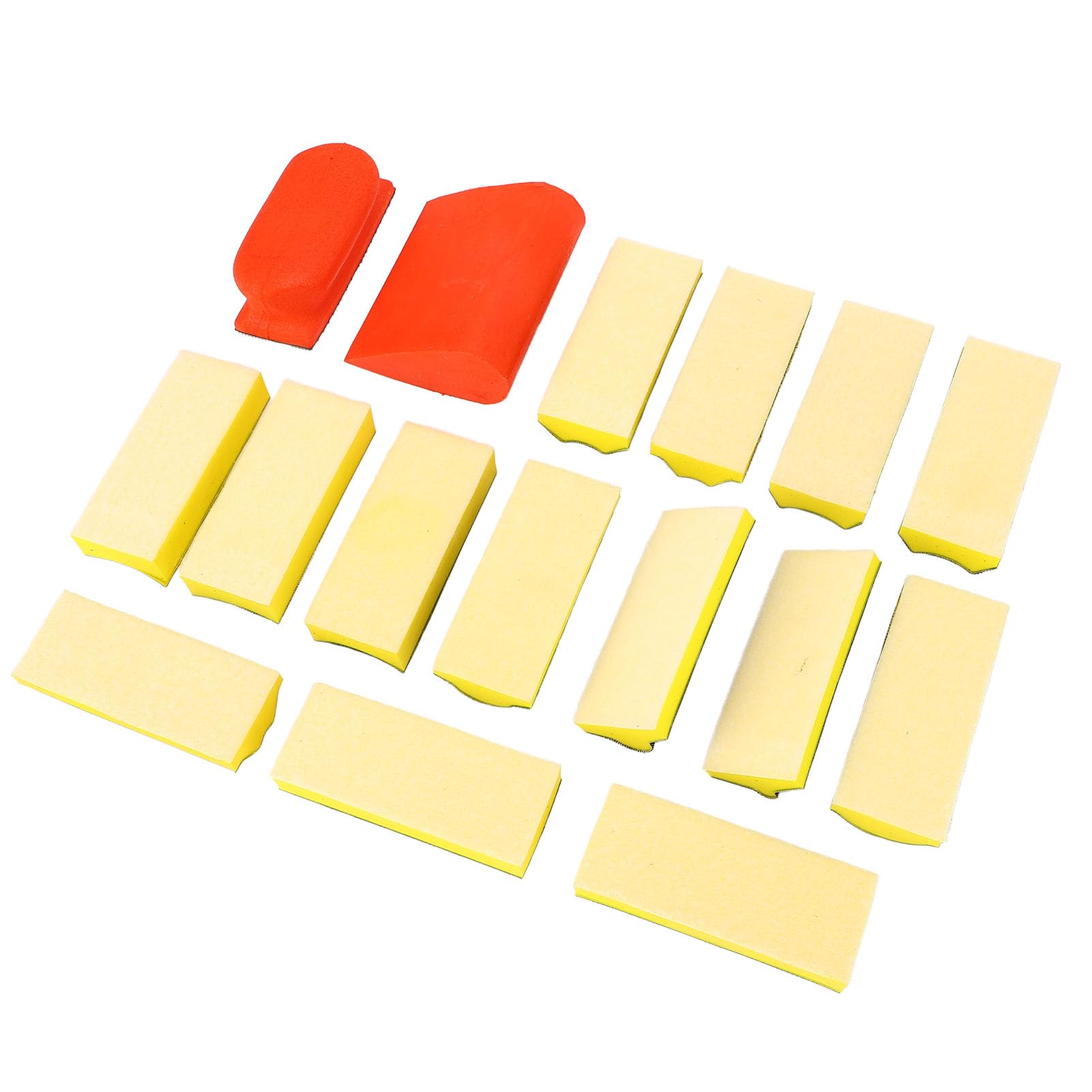 Juego de 16 tacos de lija autoadhesivos para madera, carrocería, metal y pulido de pintura, incluye tacos para ranuras, superficies curvas y formas irregulares