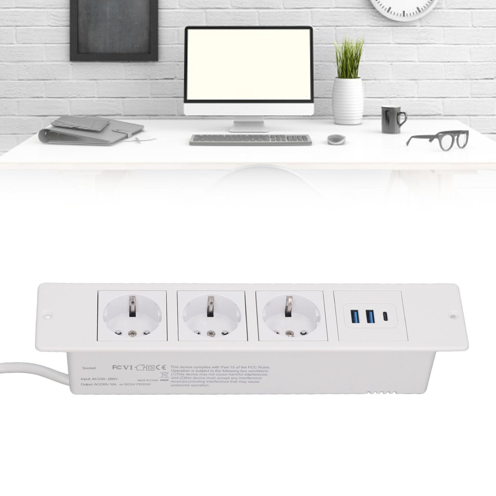 Domary Listwa Zasilająca z USB C, 3 Gniazda AC (White)