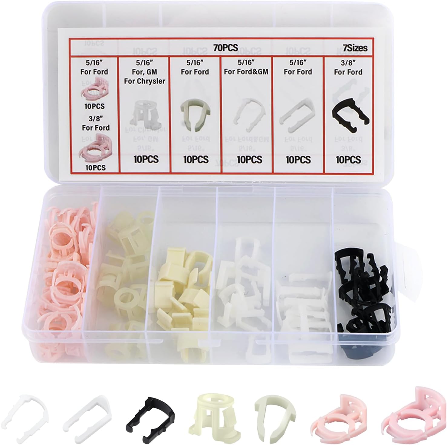 70PCS Car Fuel Line Clips Kit,OEM 22717568 5/16 & 3/8 Fuel Line Clamp Kit Compatible with Ford Chrysler GM,7 Types Cars Fuels Hose Retainer Clips Car Accessories