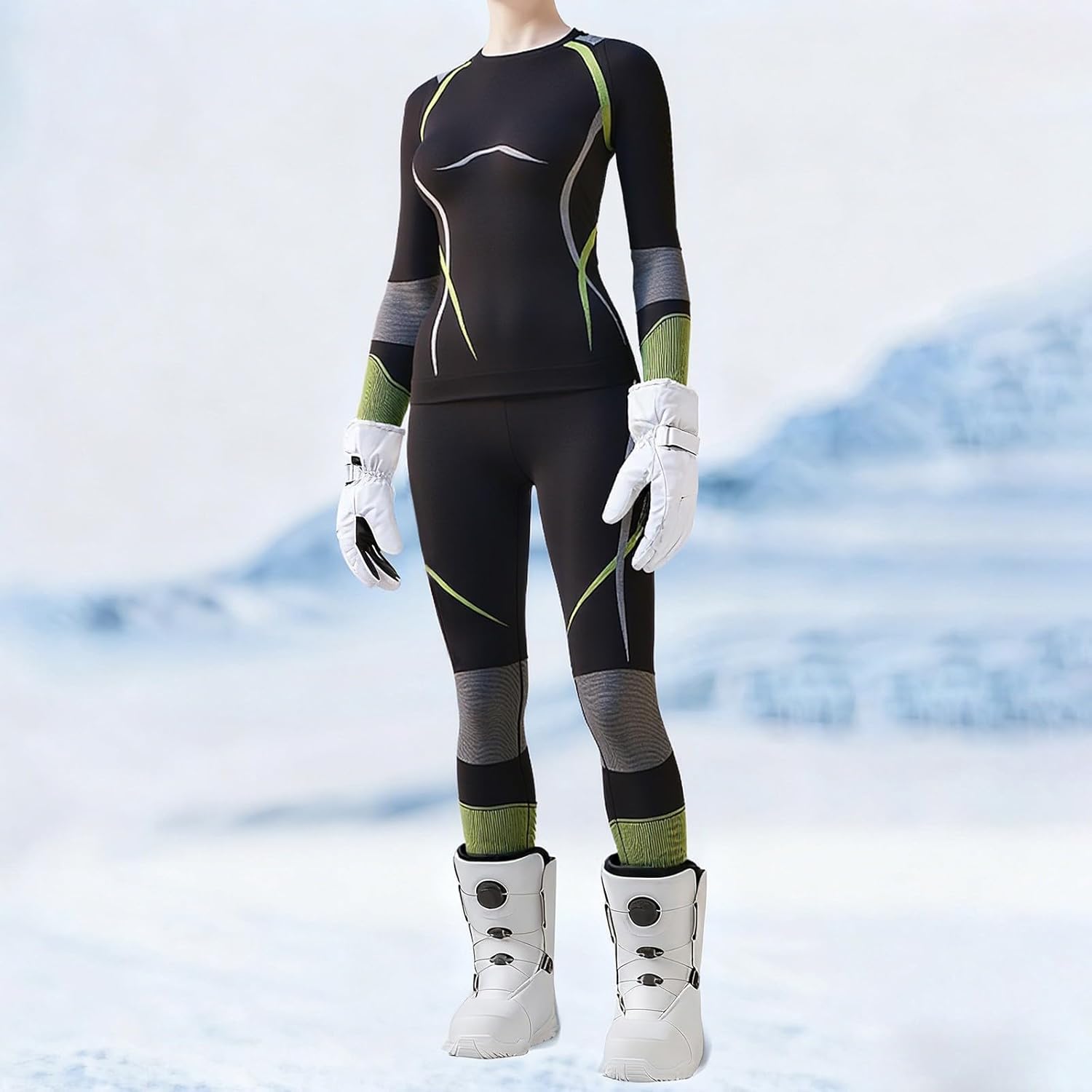 Womens Long Johns Warm Base Layer Top Bottom Fleece Lined Underwear Thermal Underwear Set for Cold Weather