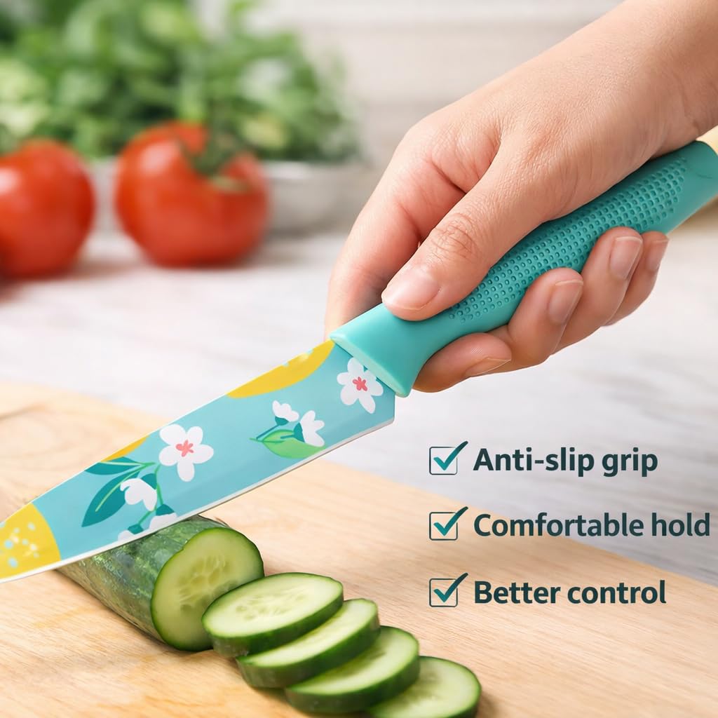 Machado Printed Stainless Steel Utility Knife β Multipurpose Kitchen Knife with Perforated Handle | Ultra Sharp Blade for Fruits, Vegetables & Everyday Cooking (Blue) 1