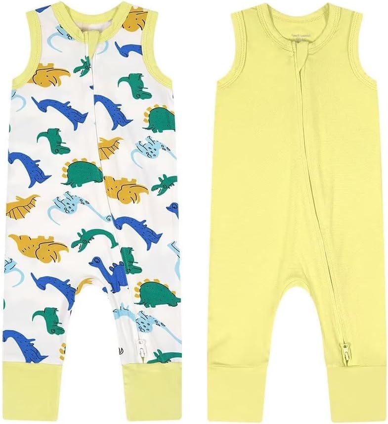 Teach Leanbh Baby Boys Girls 2 Pack Bamboo Viscose Pajamas 2 Way Zipper Sleeveless Footless Romper Jumpsuit Sleep and Play