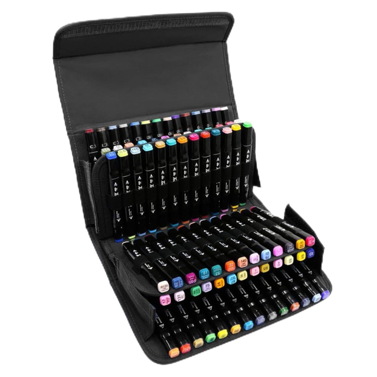 Astuccio Porta Pennarelli Nero con 80 Slot Organizer con Tracolla Regolabile per Materiale Artistico e Ufficio
