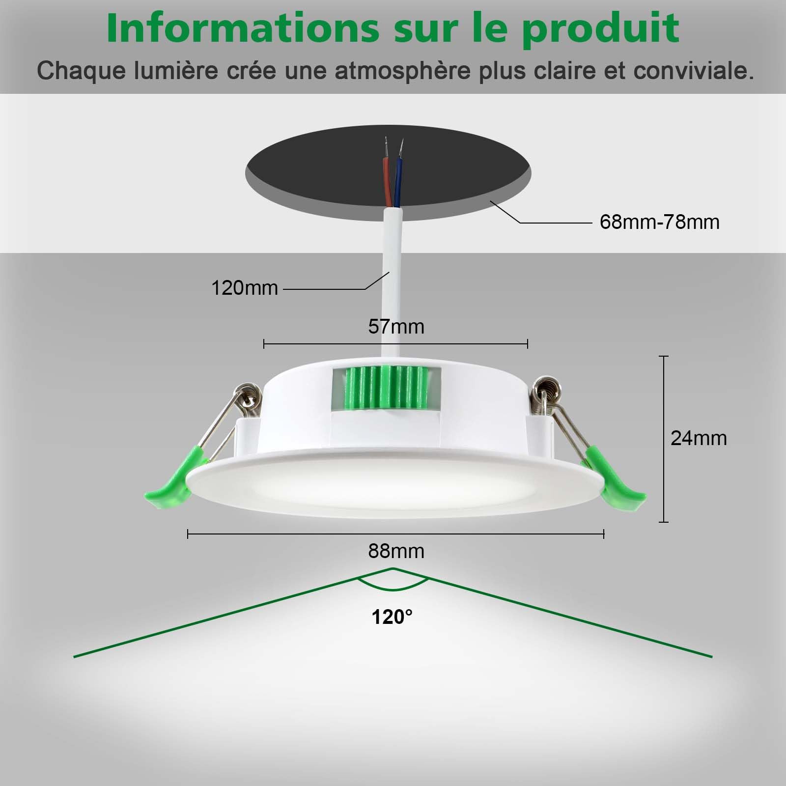Spot LED Encastrable 230V, 7W Dimmable Spot Salle de Bain pour 68mm - 78mm Taille de Découpe, 3000K/4000K/6500K Réglable LED Plafond, IP44 Étanche pour Salle de bains, Salon, Set of 6
