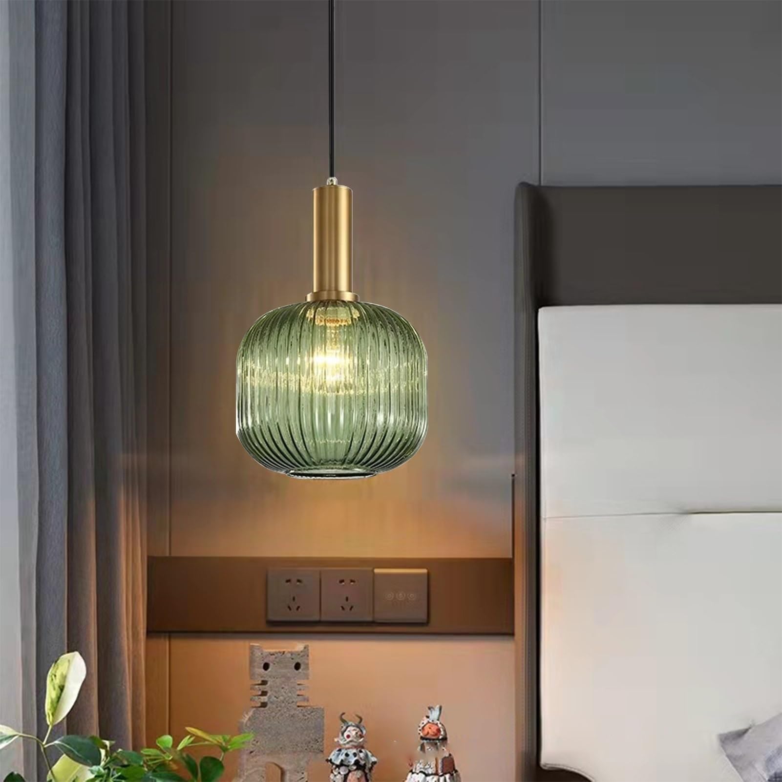 Vintage Industrielle Pendelleuchte mit Glas Lampenschirm,Batteriebetrieben Ohne Stromanschluss Hängelampen mit Fernbedienung,kabellose Hängelampe mit RGB-Dimmfunktion,Wiederaufladbare Lichtquelle E27.