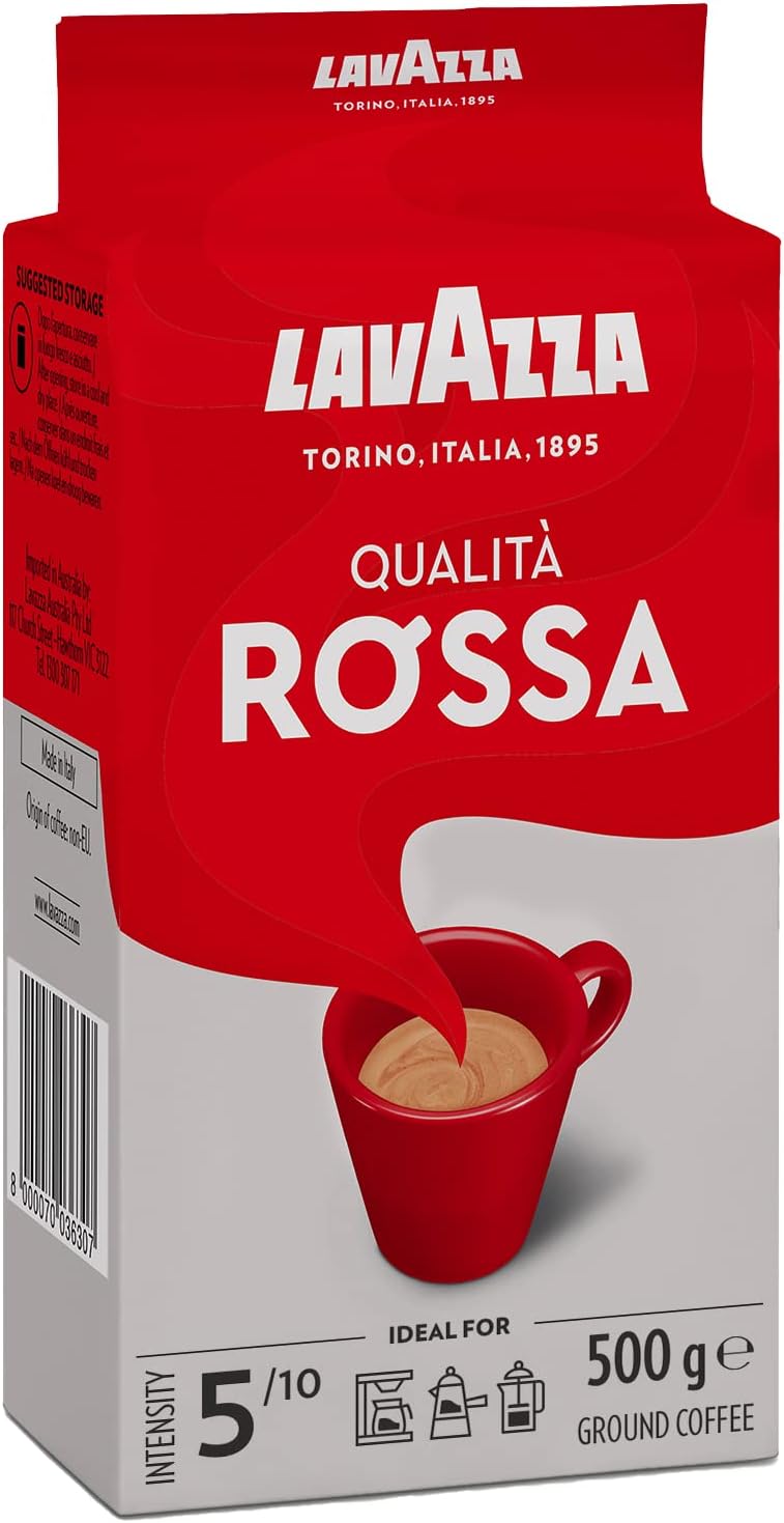Qualità Rossa, Ground Coffee Espresso, Arabica and Robusta Medium Roast 500 g Pack