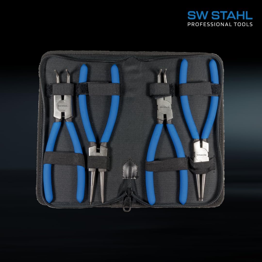 SW-Stahl Ring Circlip Pliers Set, 4 Pieces, 230 mm Length, in a case – 41415L