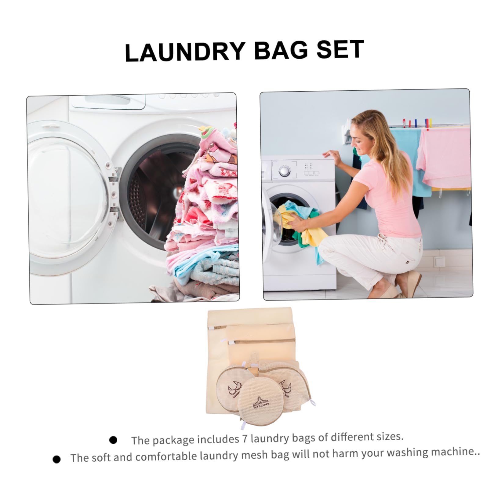 Bolsas de Lavado para Lencería, 7 Piezas, Poliéster Beige