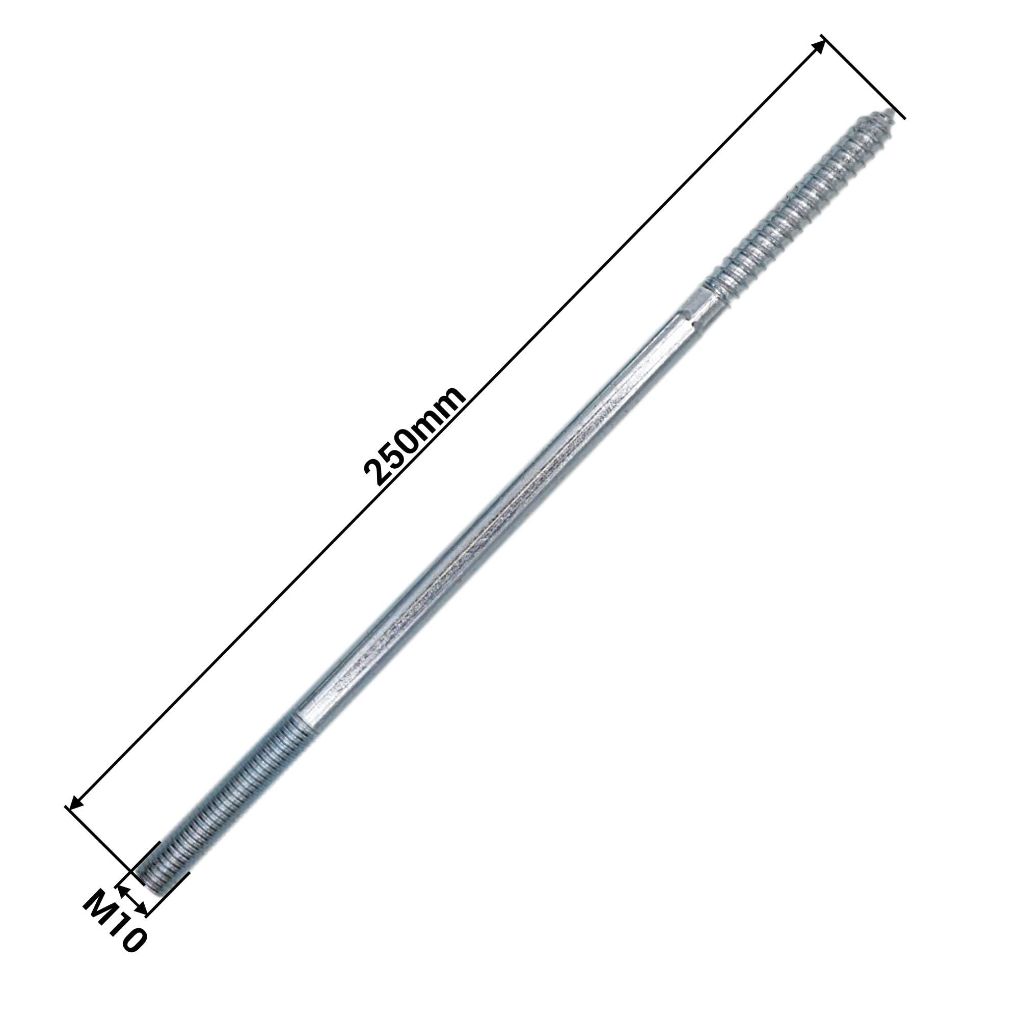 SKIR'CO (10 Stück) Stockschrauben M10 x 250 mm, Dübelschrauben mit Doppelgewinde, Doppelkopfschrauben
