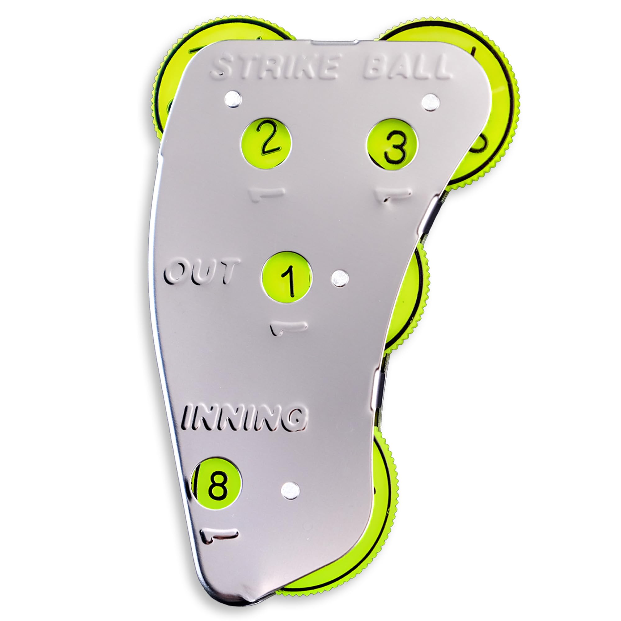 Cannon Sports 4 Wheel Stainless Steel Umpire Indicator - Optic Yellow Dials for Counting Strikes, Balls, Outs, Innings - Softball Baseball Umpire Clicker