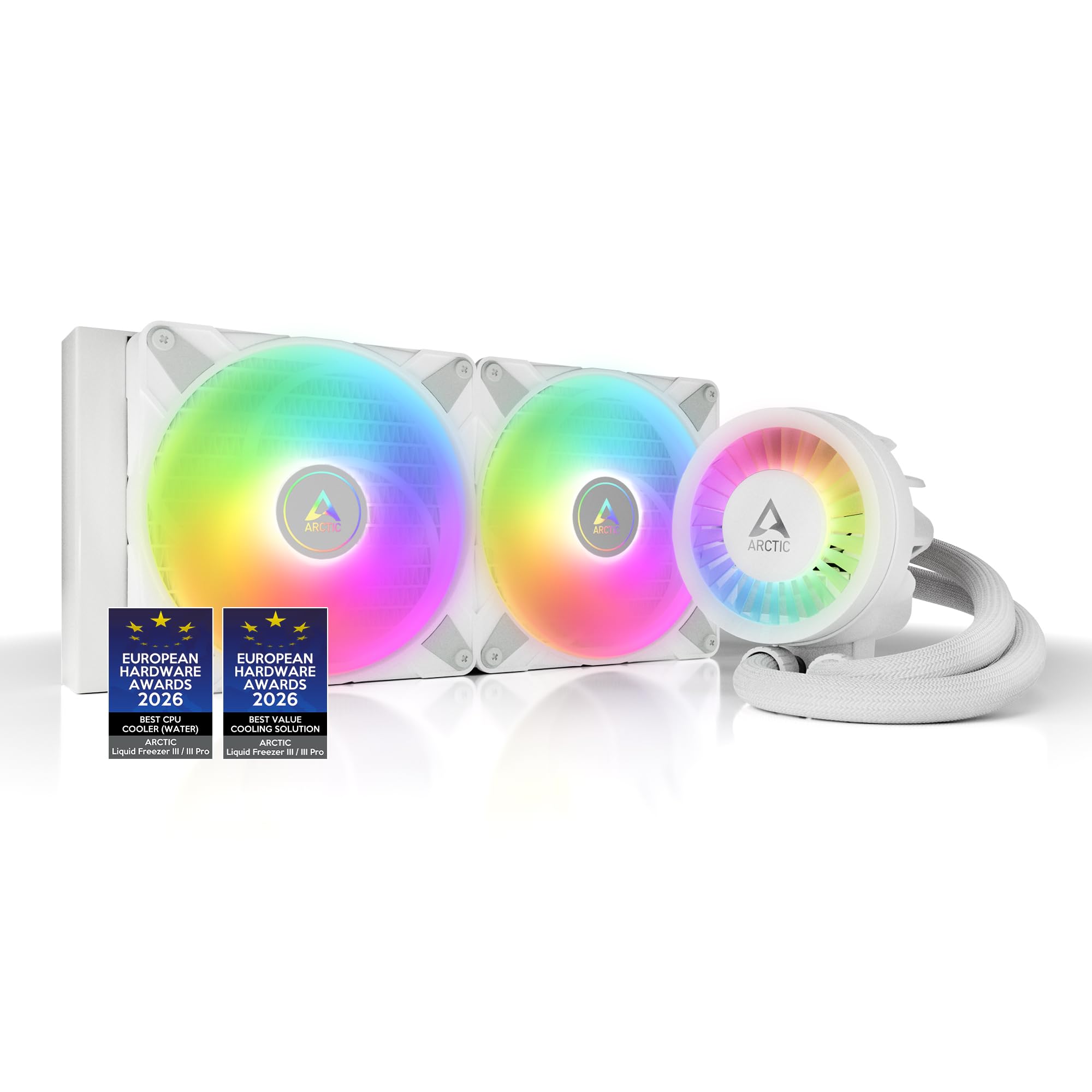 ARCTIC Liquid Freezer III 280 A-RGB (blanco) - Refrigeracion Liquida PC | AIO para CPU, Intel y AMD, Bomba eficiente controlada por PWM, Ventilador: 200–1900 rpm, LGA1851 y LGA1700 Contact Frame