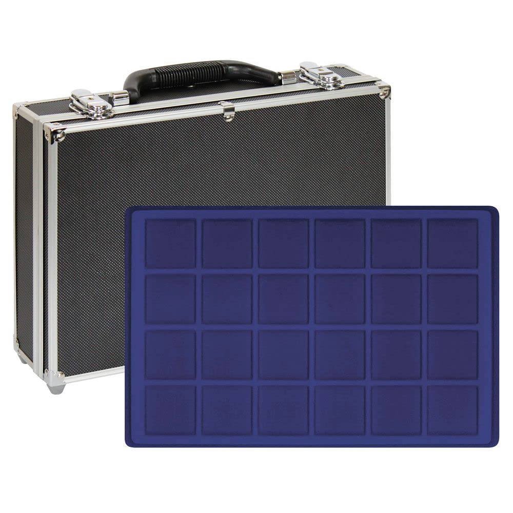 LINDNER Das OriginalLarge coin collection case with 8 dark blue coin trays for 192 coins or coin capsules up to 45 mm in diameter